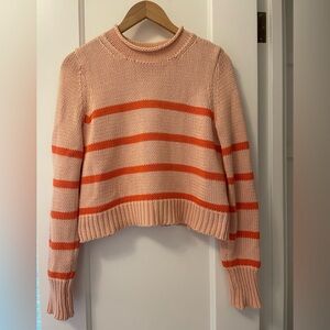 Olivaceous Peach Knit Sweater with Orange Stripes